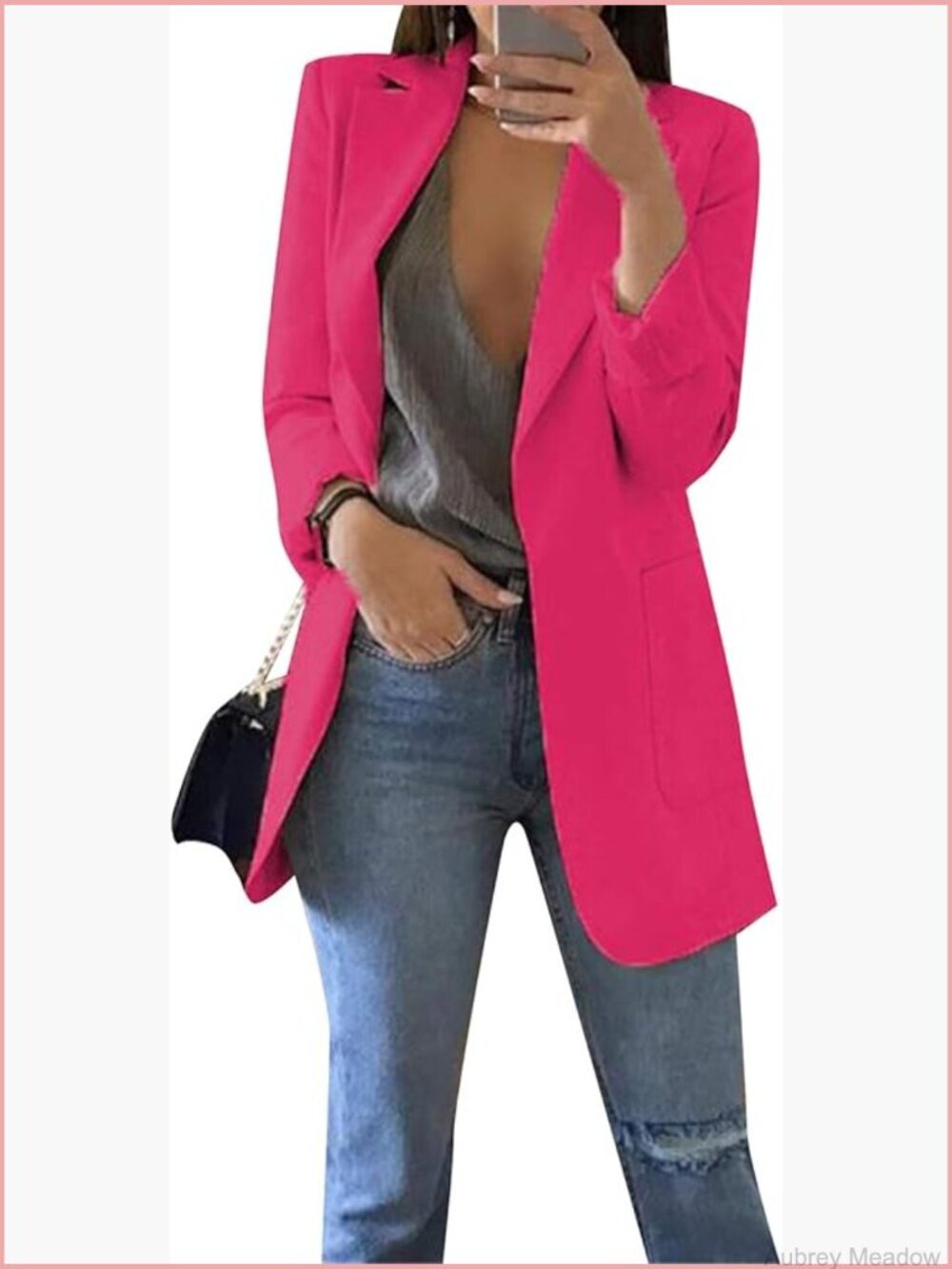 Long Sleeve Notch Collar Blazer Cardigan with Pockets Plus Size Work Casual